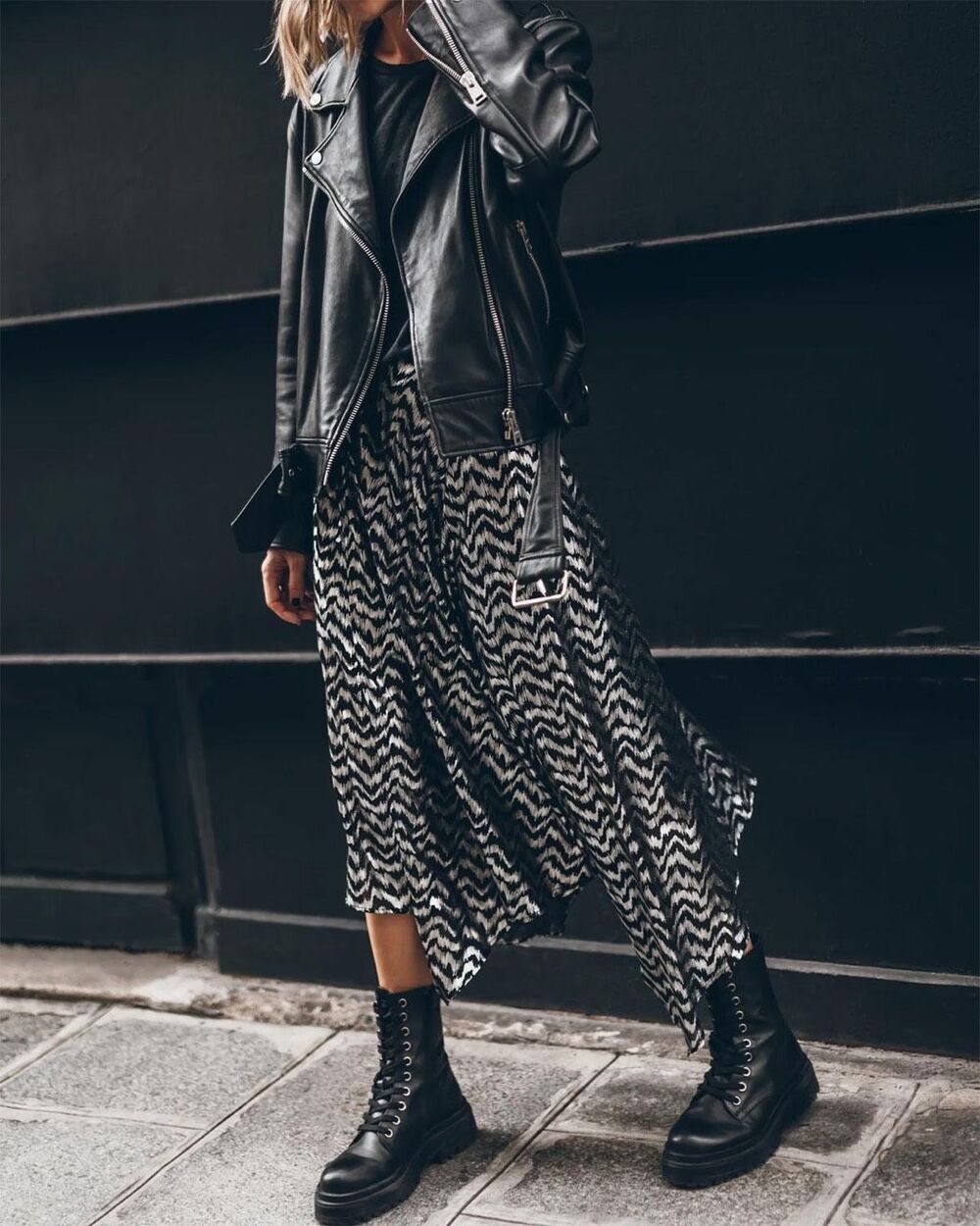 MIKUTA Metallic Chill Black Silver Asymmetrical Midi Skirt NWT Size S